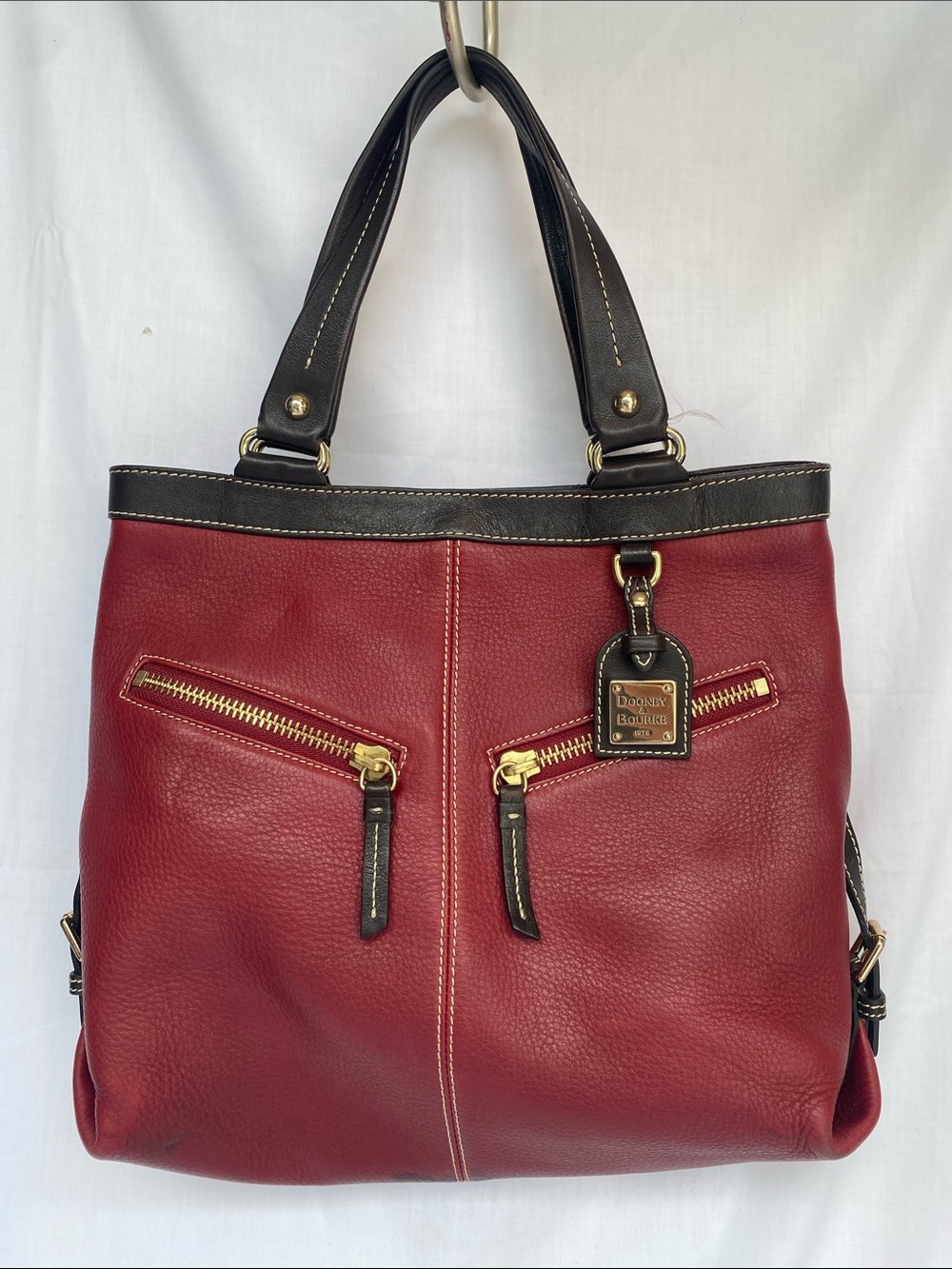 Dooney & Bourke Red Leather Shoulder Bag with Black Trim